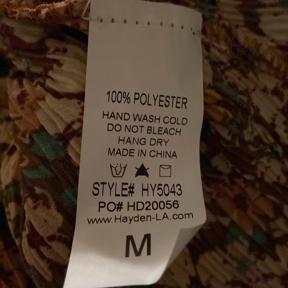Hayden Los Angeles Brown & Yellow Floral Crepe Peasant Peplum Blouse Size Medium - Picture 7 of 7